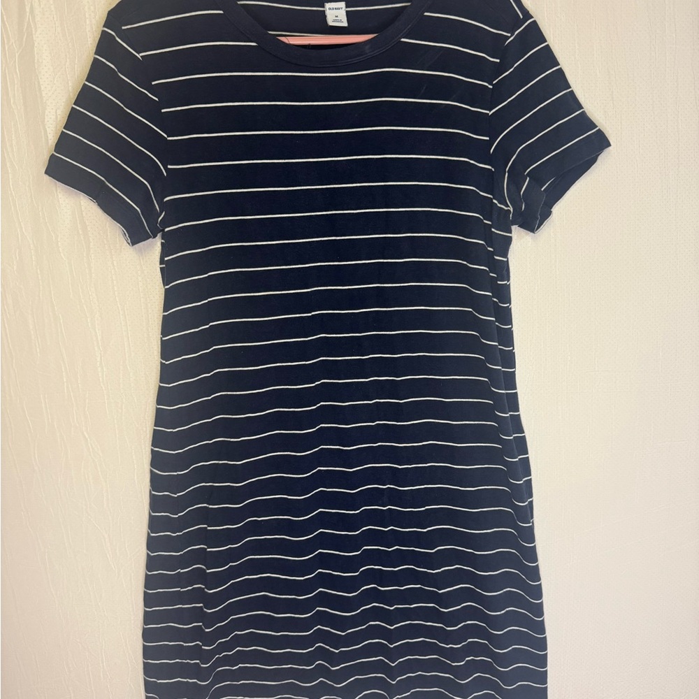 Striped Navy and White T-Shirt Dress